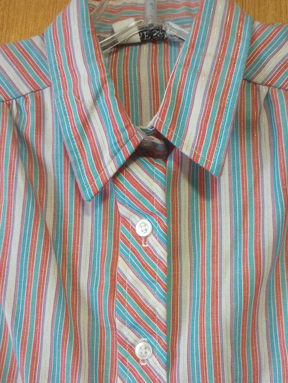 Stitches Vintage Retro Striped Cotton Blouse w/ Metallic Gold Threading, Med?